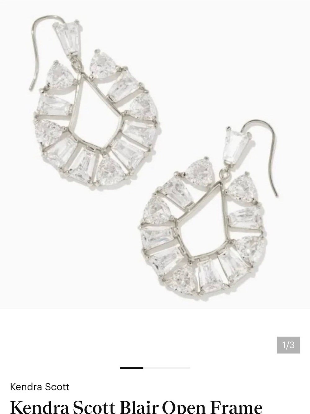 Kendra Scott Silver Clear Crystal Open Frame Drop Earrings
